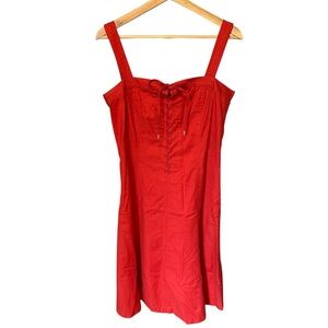 Lauren By Ralph Lauren Red Coral Lace Up Dress Size 6 Cotton Blend midi A21
